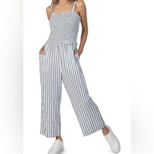 Speechless Blue and White Striped Jumpsuit with Wide-Leg Design